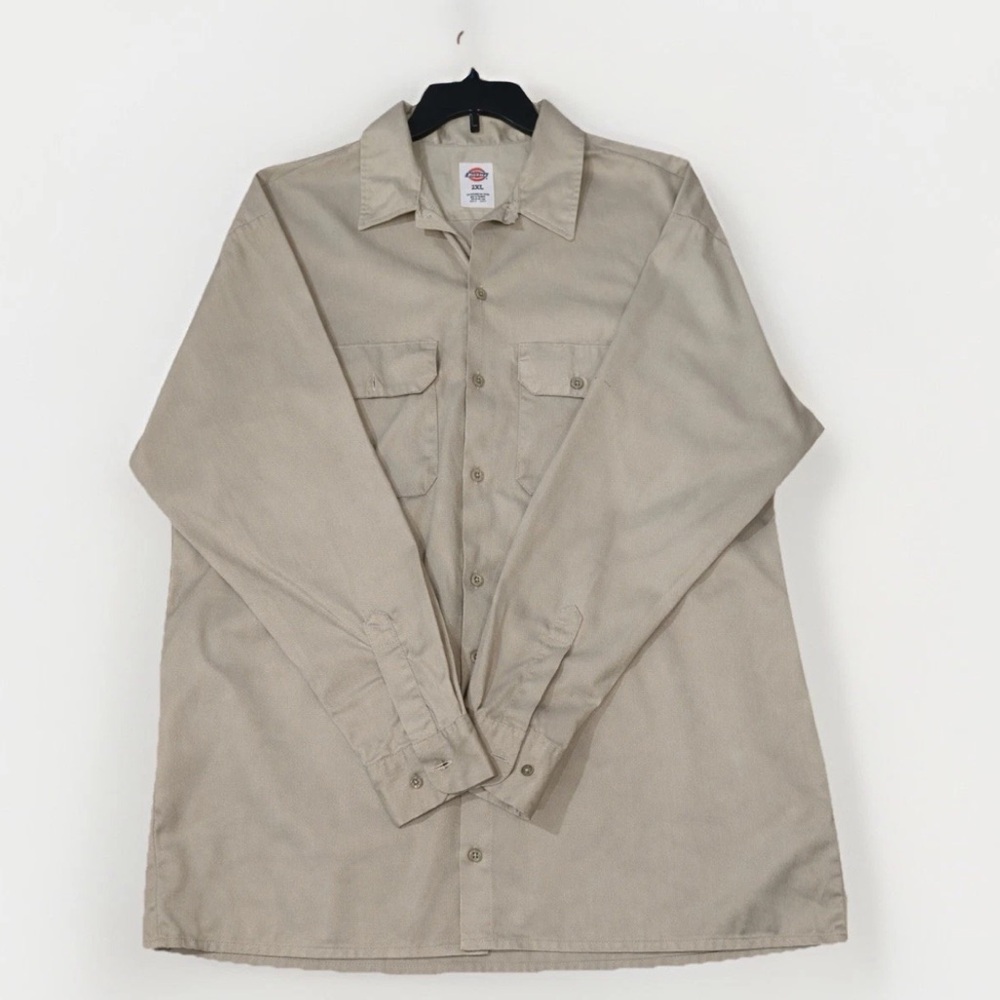 Dickies Men’s 2XL Khaki Work Shirt Button Up Long Sleeve Workwear Uniform